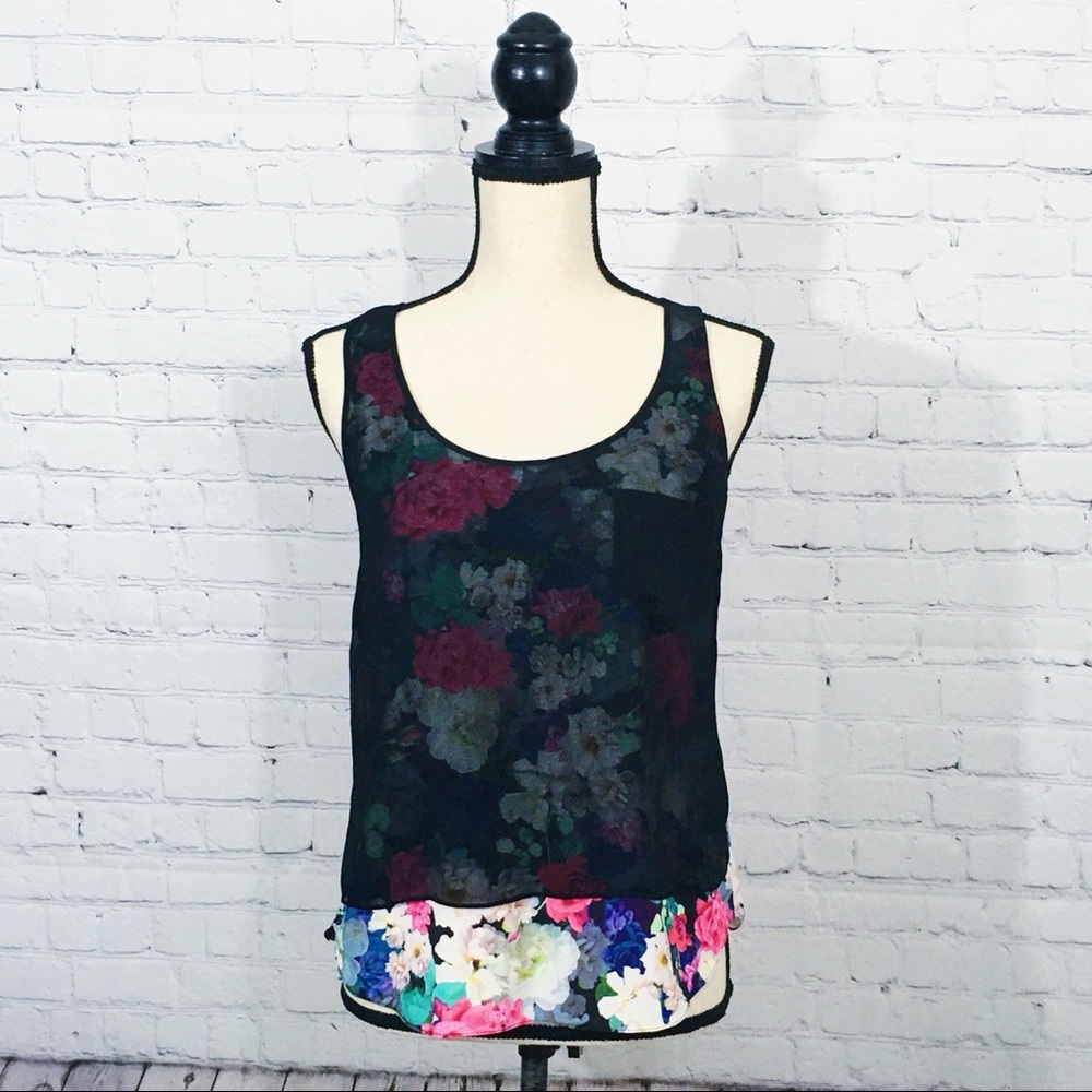 Rebecca Minkoff Silk Black/Floral Tank Small